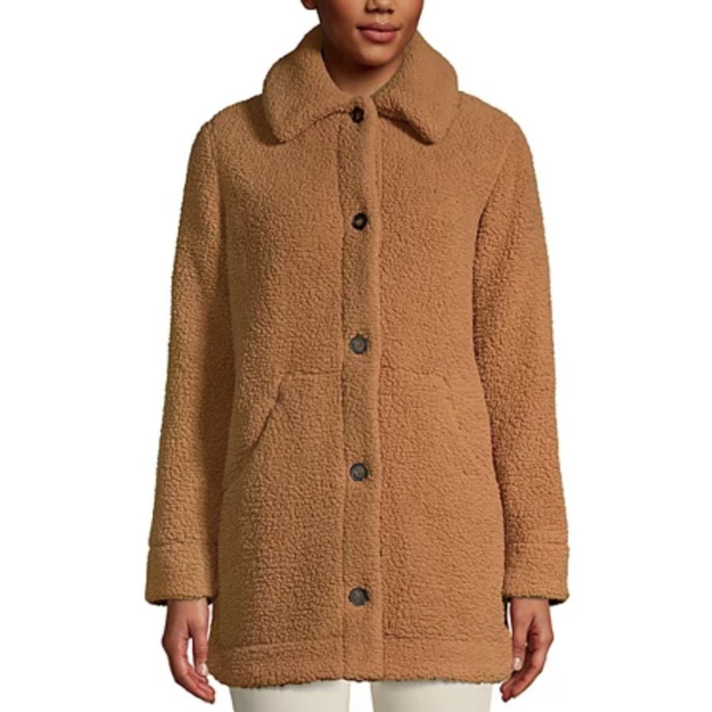 Lands' End Cozy Sherpa Teddy Bear Coat Plus Caramel Brown Size 2X 20W-22W New - Picture 10 of 11